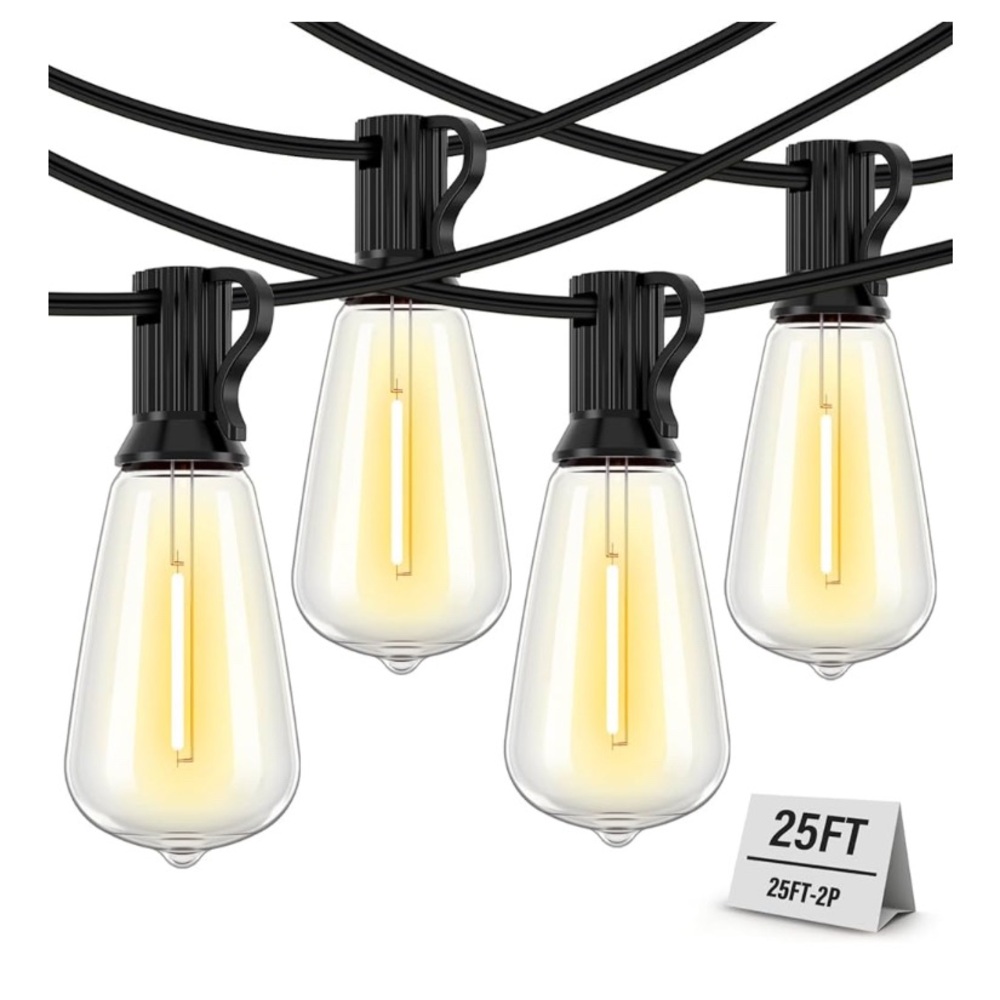NWT 50FT (25FT 2Pack) Outdoor Waterproof String Lights with 26 ST38 Edison Bulbs
